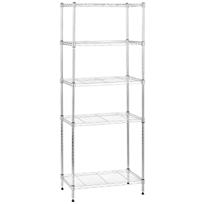 Afbeelding van Amazon Basics Smalle opbergeenheid, 5 planken, planken en poten verstelbaar in hoogte, draagkracht maximaal 453 kg, chroom, 34 x 58,9 152,5 cm (d b h)