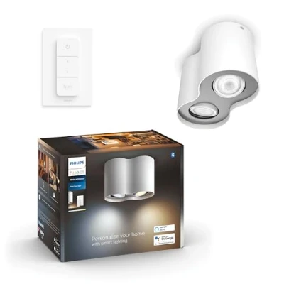 Afbeelding van Philips Hue Pillar opbouwspot warm tot koelwit licht 2 spots wit 1 dimmer switch GU10