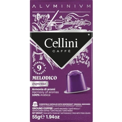 Afbeelding van Koffie Cellini Aluminium Nespresso Compatibel Capsules Melodico 100 stuks Met Aromatische Bittere Cacaotonen