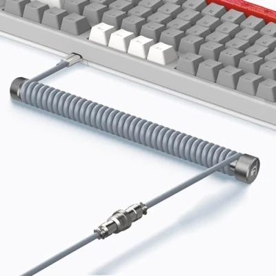 Afbeelding van MAMBASNAKE Custom Opgerolde Toetsenbord Kabel en Aviator Cable Winder Set Fixed Rod Metal Weight Bar + TPU Coiled USB C met Luchtvaart Connector voor Gaming Keyboard Grijs