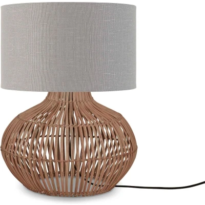Afbeelding van Good&amp;Mojo Tafellamp Kalahari Rotan Ecolinnen Small Naturel Licht Grijs 32x32x48cm