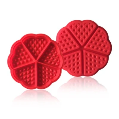 Afbeelding van EUPSIIU 2 stuks siliconen wafelvormen, wafelijzer, niet stick mini hart muffinvorm, bakgereedschap, wafel muffin cakevormen, 5 holte pannenkoek wafelvorm bakvormen (rood)
