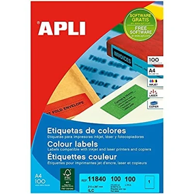 Afbeelding van Apli Gekleurde etiketten ft 210 x 297 mm (b h), rood, 100 stuks, 1 per blad etiket