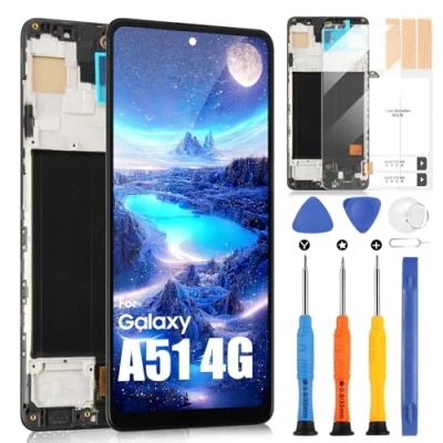 Afbeelding van LCD scherm voor Samsung Galaxy A51 A515F SM A515F/DS display, digitizer assembly, vervangend glas, touchscreen met reparatiegereedschapsset (6,5 inch, zwart frame)