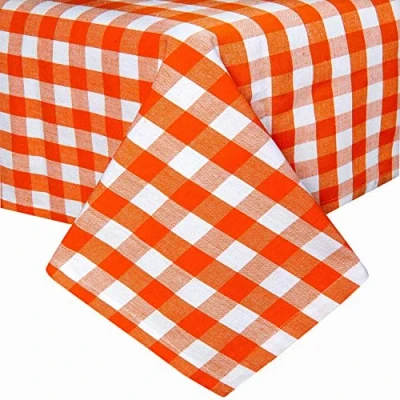 Afbeelding van Homescapes Oranje geruit tafelkleed van 100% katoen, 138 x 228 cm