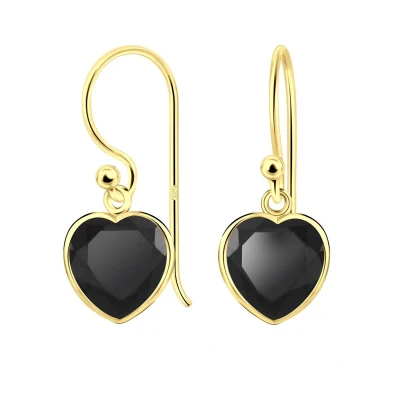 Afbeelding van JoyS Zilveren hart oorbellen zirkonia 8 mm zwart 14k goudplating