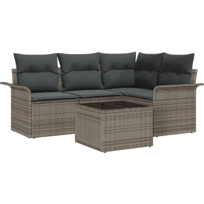 Afbeelding van vidaXL 4 Delige Tuin Sofa Set met Kussens Zwarte Poly Rattan