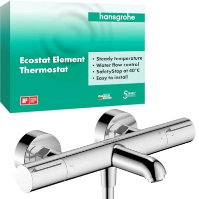 Afbeelding van hansgrohe Ecostat Element Badthermostaat opbouw, Badkraan met veiligheidsblokkering (SafetyStop) bij 40 C, thermostaat voor de badkuip, mengkraan 2 functies, chroom, 13347000