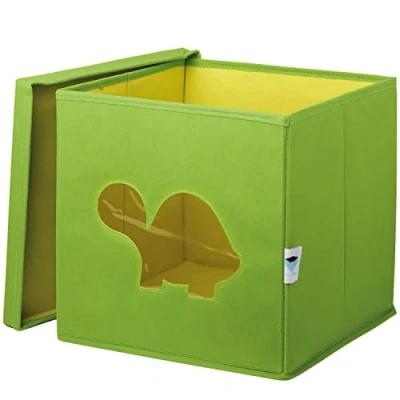 Afbeelding van Love it Store Opbergdoos met deksel Stoffen speelgoeddoos Vierkant en stevig Groen schildpad 30x30x30 cm