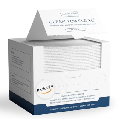 Afbeelding van Clean Skin Club Towels XL™, USDA Certified 100% Biobased Dermatologist Approved Face Towel, Wegwerp Make up Remover Dry Wipes, Facial Wash (4 stuks)
