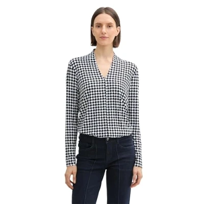 Afbeelding van TOM Tailor Longsleeve, Dames, Maat: XS, Black geometric minimal