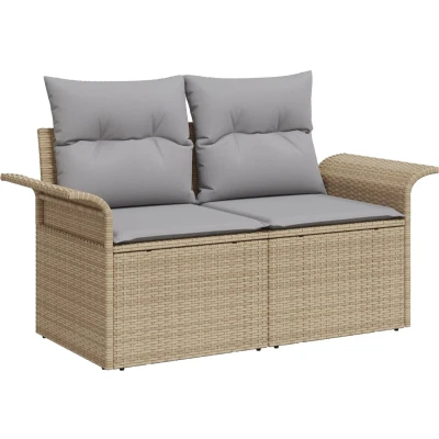 Afbeelding van vidaXL 2 zits Tuin Sofa met Opslag &amp; Kussens Beige Poly Rattan