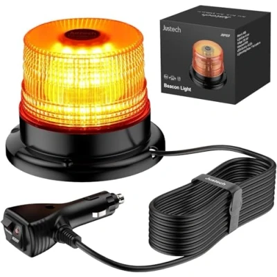 Afbeelding van Justech 40 LED zwaailicht flitslicht 7 modi met 5 m netsnoer dubbele schroef 12/24 V amber waarschuwingslicht magnetische noodknipperlamp herstelwaarschuwing geel licht van het plafond