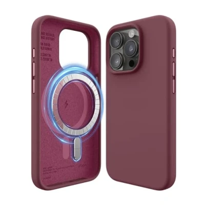 Afbeelding van elago Magnetische Silicone Hoesje Compatibel met iPhone 15 Pro Case, MagSafe Alle Accessoires, Ingebouwde Magneten, Premie Siliconen [5 Laags Structuur] (Bordeaux)
