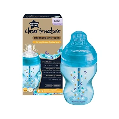 Afbeelding van Tommee Tippee Closer to Nature zuigflessen tepelspeen met normale uitstroomsnelheid en anti koliekventiel 340 ml verpakking van 2 stuks &quot;Kindness&quot;