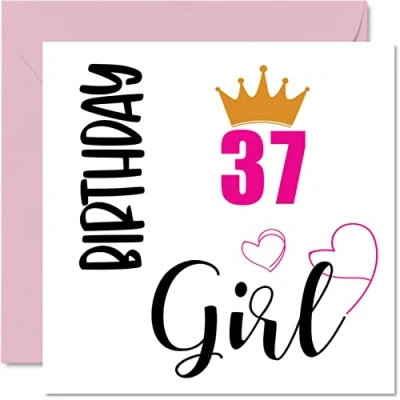 Afbeelding van 37e verjaardagskaart voor vrouwen Verjaardagsmeisje Happy Birthday kaarten 37 jarige vrouw dochter zus tante neef vriend nichtje, 145 mm x zevenendertig zevenendertigste verjaardag