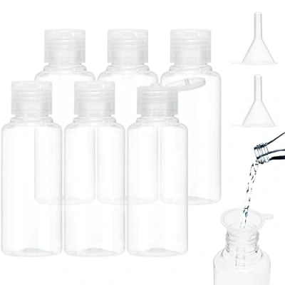 Afbeelding van BillyBath Reisflesjes om te vullen, 100 ml, 6 stuks vloeibare flessen met 2 kleine trechters, transparante plastic flessen, cosmetieflessen, douchegel houder, flessenset voor shampoolotion