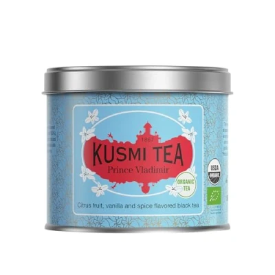 Afbeelding van Kusmi Tea Prince Vladimir Bio Zwarte Thee gearomatiseerd met citrus, vanille en specerijen Metalen Blik 100gr Ongeveer 40 kopjes