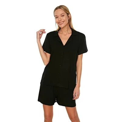 Afbeelding van Trendyol Zwarte Viscose Shorts Geweven Pyjamaset Thmss19Pt0004