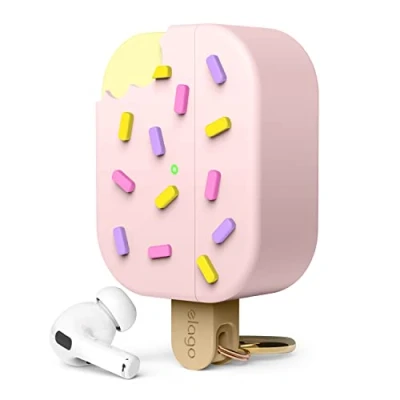 Afbeelding van elago Ice Cream Case Compatibel met AirPods Pro 2 Hoesje 2e Generatie, Karabiner Inbegrepen, Ondersteunt Draadloos Laden, Volledige Bescherming (Aardbei)