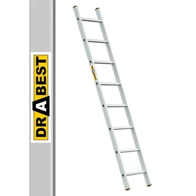 Afbeelding van DRABEST PRO Serie Enkele Ladder Aluminium Trapladder 8 Treden Met Ladderhaak Belastbaar Tot 150 Kg Antislipvoeten, Lichtgewicht, Corrosiebestendig EN131