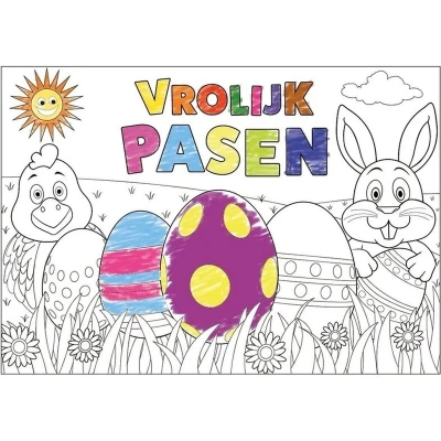 Afbeelding van Papieren Paas kleurplaat placemats 12 stuks