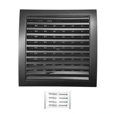 Afbeelding van H&amp;C VENT Ventilatierooster, vierkant, zwart, 190 x mm, met schuif en insectenbescherming, kunststof, weerbestendig rooster voor afzuigafdekking, afzuigkap, garage, deur, koelkast