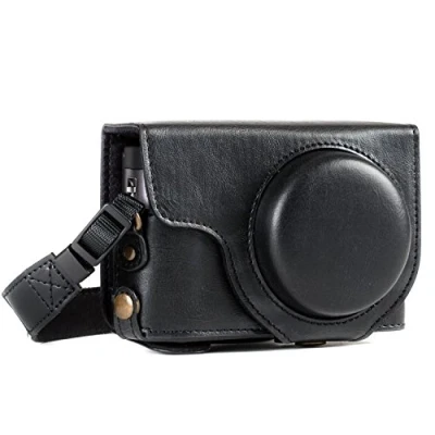Afbeelding van MegaGear MG1258 Panasonic Lumix DC TZ95, TZ90 Ever Ready lederen camera case met draagriem zwart