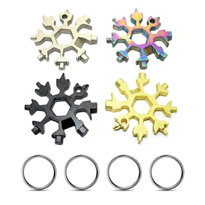 Afbeelding van 4 Pack Roestvrij Staal Snowflake Wrench, 18 in 1 Multifunctionele Tool, Mini Pocket Schroevendraaier voor Camping Adventure