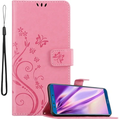 Afbeelding van Cadorabo Hoesje geschikt voor Honor 9X LITE in BLOEMEN ROZE Beschermhoes bloemmotief met magnetische sluiting, standfunctie en kaartsleuven Book Case Cover Etui