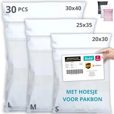Afbeelding van EMBALLAX 30 Verzendzakken Kleding Vinted MET HOESJE voor PAKBON 3 Maten S/M/L ONDOORZICHTIG/DUURZAAM/WATERDICHT Verzendenvelop van Kunststof Verzendtas tassen pakketten