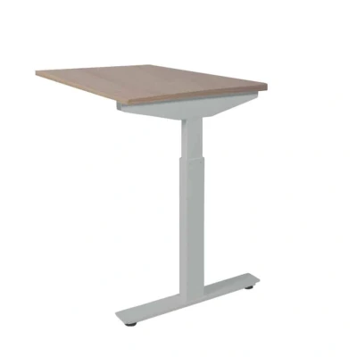 Afbeelding van Linesto Plus aanbouwtafel, hoogte instelbaar (65 85cm) met 120x60cm lindberg (licht) eiken 25mm blad en wit (RAL9010) t poot frame rechte tenen