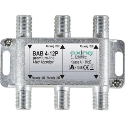 Afbeelding van Axing BAB 4 12P voudige aftakking 12dB kabeltelevisie CATV Multimedia DVB T2 Klasse A+, 10dB, 5 1218 MHz metaal