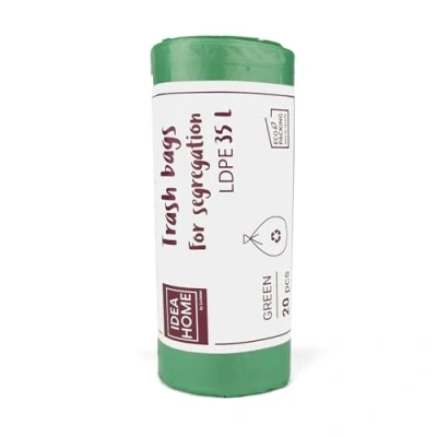 Afbeelding van D.RECT Afvalzakken 35L, 20 delig, plastic afvalzakken, keukenafvalzakken, heavy duty recycle papieren groen