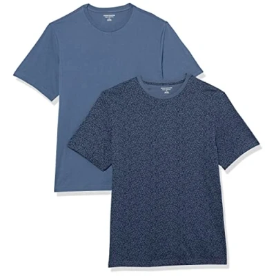 Afbeelding van Amazon Essentials Heren Regular Fit T shirt met korte mouwen en ronde hals, verpakking van 2 stuks, blauw (Washed Blue)/bloemenprint, XXL