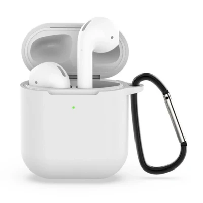Afbeelding van AirPods siliconen hoesje voor 1/2 Wit + handige clip