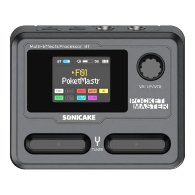 Afbeelding van SONICAKE Pocket Master Gitaar Bass Amp Modellering IR Kasten Simulatie Multi Effecten met Stereo OTG USB Audio Interface BT 1.7&quot; LCD Kleurenscherm Zwart
