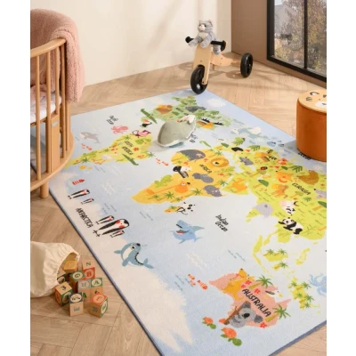 Afbeelding van Kindervloerkleed Joy Wereldkaart Dieren Blauw 140x200 Cm