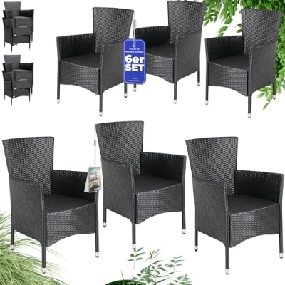 Afbeelding van Casaria Polyrotan Tuinstoelen 6 Stuks Stapelbaar Zwart