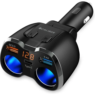 Afbeelding van Caliber Autolader Sigarettenaansteker Splitter 2x USB 1x C 12/24 V Snellader (PS23)
