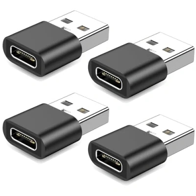 Afbeelding van Adapter USB C naar aansluiting A stekker (4 stuks) type A, compatibel met Samsung Galaxy mobiele telefoons, opladers en andere poorten