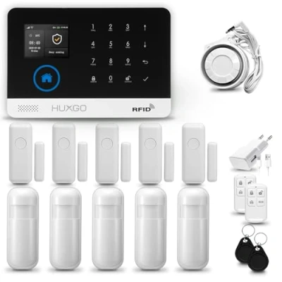 Afbeelding van HUXGO® HXA003 WiFi + GSM Draadloos Alarmsysteem met Sirene TUYA App Compleet Smart Home Beveiligingssysteem 5x Bewegingssensor, Deur/Raamsensor Geschikt voor Huis en Appartement