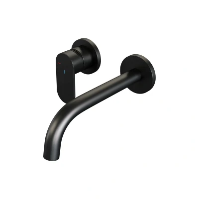 Afbeelding van Brauer Black Edition Wastafelmengkraan inbouw gebogen uitloop rechts hendel breed plat model C2 mat zwart