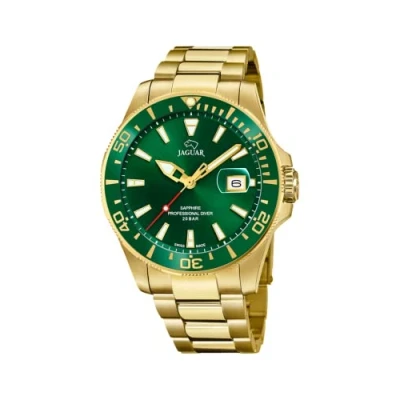 Afbeelding van Jaguar Executive Diver horloge heren Groen diameter 43.5 mm goud gecoat roestvrij staal