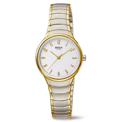 Afbeelding van Boccia 2=3319 02 Horloge Titanium zilver en goudkleurig wit 28 mm