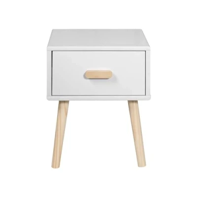 Afbeelding van Rebecca Mobili nachtkastje voor kinderkamer, kinderen, wit, bruin, MDF, grenen, met 1 lade, Scandinavische stijl afmetingen HxBxD: 44 x 35 cm Art. RE6978