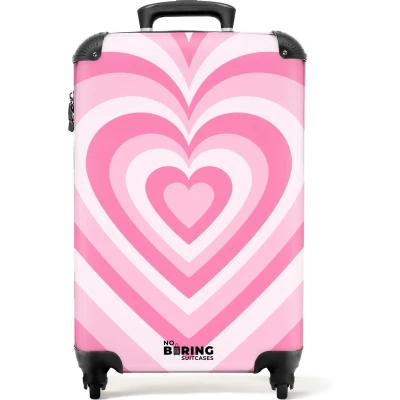 Afbeelding van NoBoringSuitcases.com® Handbagage koffer roze hart Trolley kinderen 55x35x25