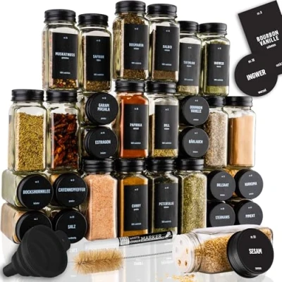 Afbeelding van Deco Haus® Kruidenpotten Vierkant Luchtdicht 36 Delige Set [incl. Etiketten &amp; Strooier] Glazen Kruidenpotjes Kruidencontainers Spice Jars Kruidenopslag Containers voor Kruiden…