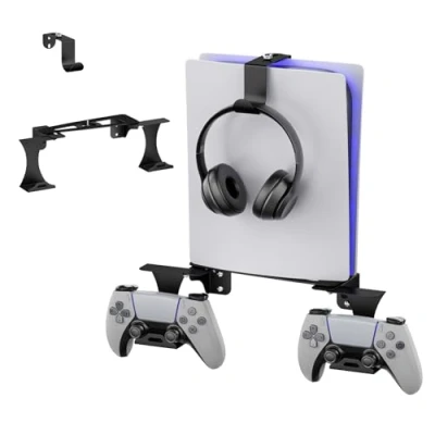 Afbeelding van Mordx Verstelbare PS5 Wandhouder, met Handgreep en Hoofdtelefoonhouder, Metalen Sokkel, Alleen voor Consoles, Compatibel Playstation 5 Disc &amp; Digital Editions, Zwart, Modern