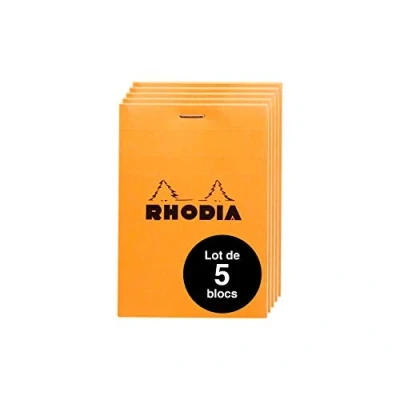 Afbeelding van Rhodia 12200AMZC Set met 5 notitieblokken N12, aan de voorzijde geniet, 8,5 x 12 cm, 80 vellen microgeperforeerd, geruit, Clairefontaine papier wit g, cover oranje, stuks